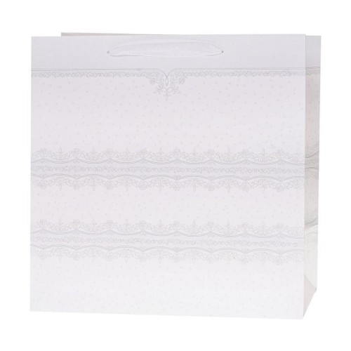 Torebka Lux 37x37x20cm brokat biała ROZETTE