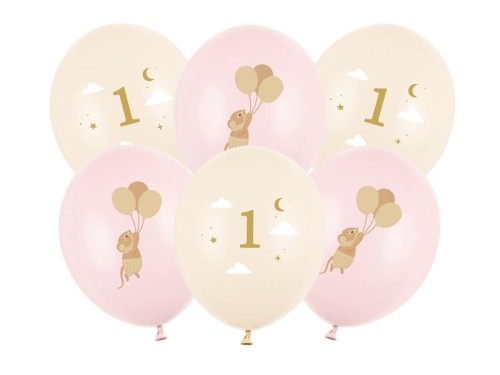 Balony Myszki z cyferką 1 Pale Pink 30cm 6szt