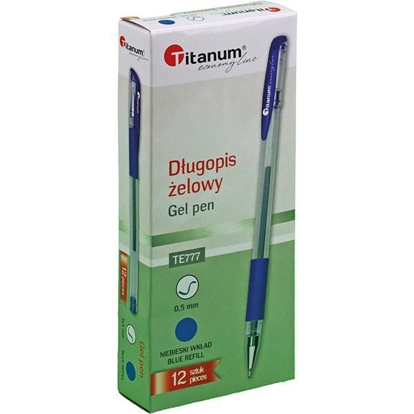 Długopis żelowy 0,5mm niebieski (12szt), Titanum