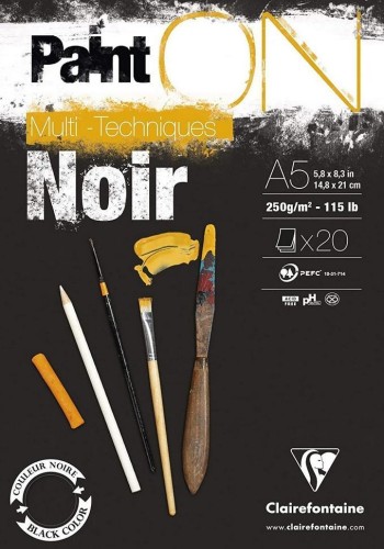 Blok A5 czarny 250g 20ark, Clairefontaine