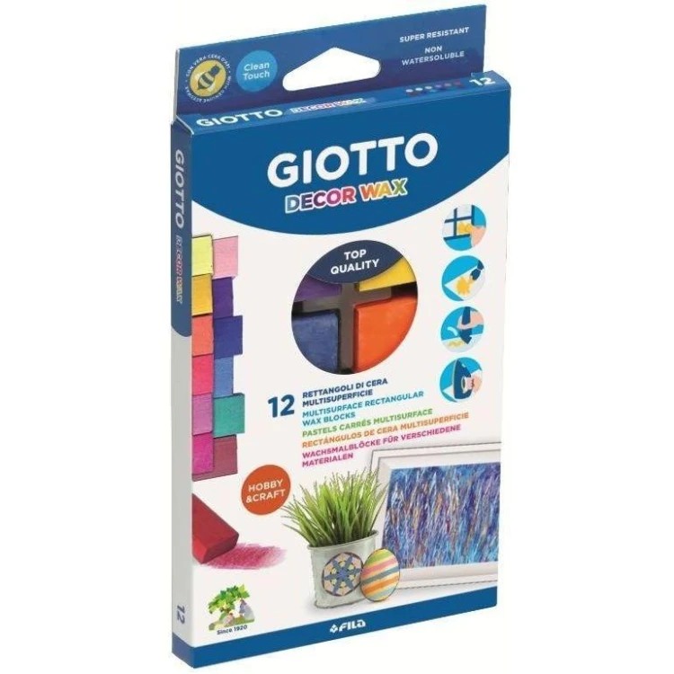 Kredki woskowe prostokątne 12 kolorów GIOTTO