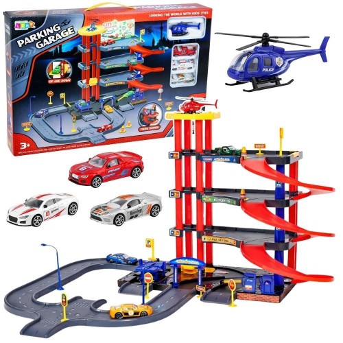 Parking 4 poziomy z windą autkami i helikopterem