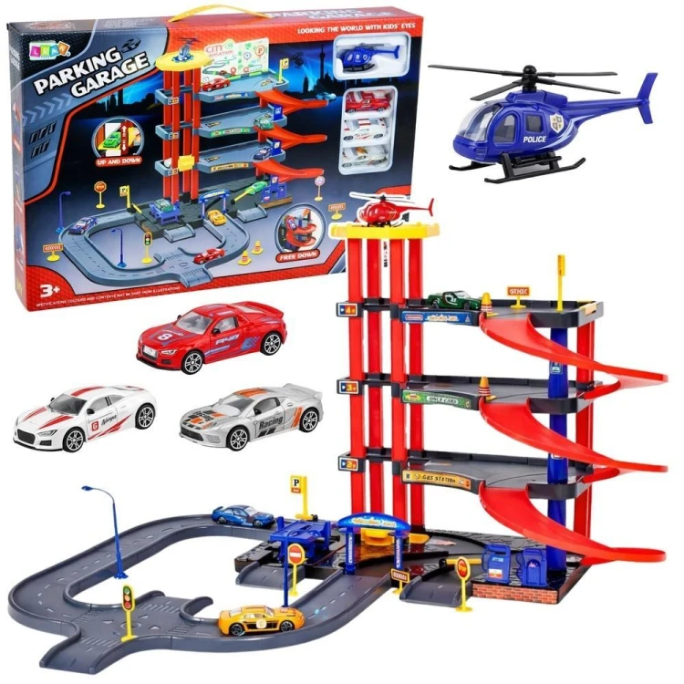 Parking 4 poziomy z windą autkami i helikopterem