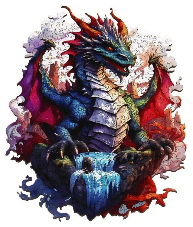 Puzzle 287 drewniane kolorowe Smok, Recent Toys