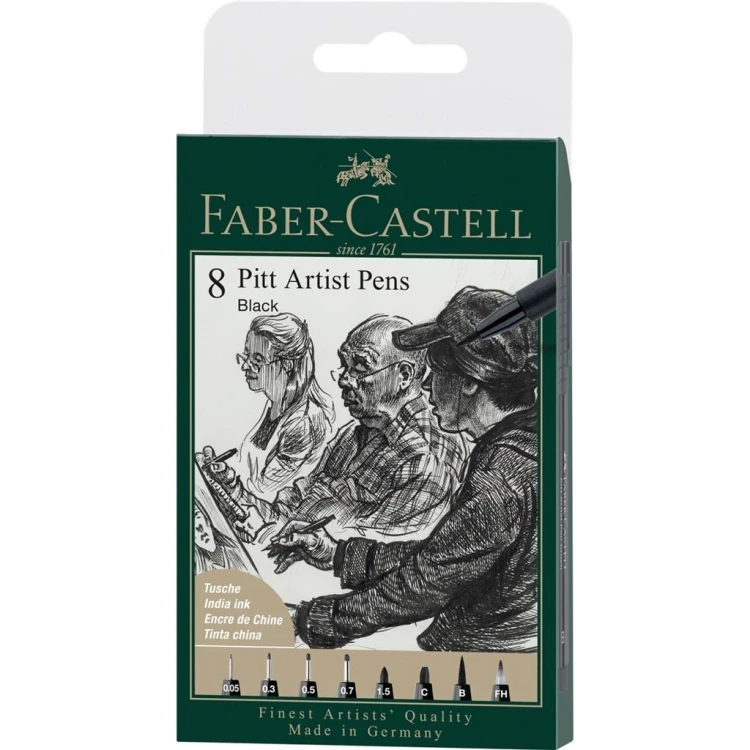 Pisaki Pitt Artist Pen black 8szt, Faber Castell