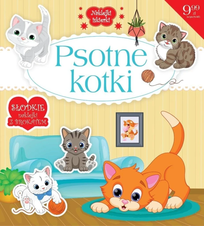 Naklejki iskierki z brokatem.Psotne kotki