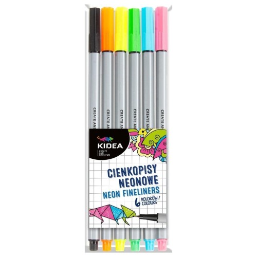 Cienkopisy neonowe 6 kolorów KIDEA, DERFORM