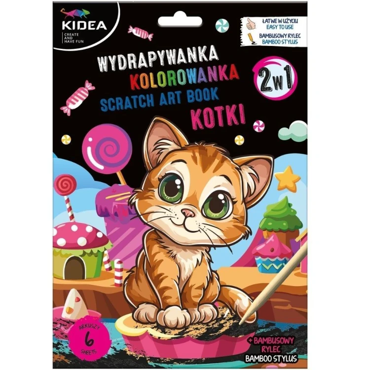 Wydrapywanka z kolorowanką 2w1 Kotki KIDEA