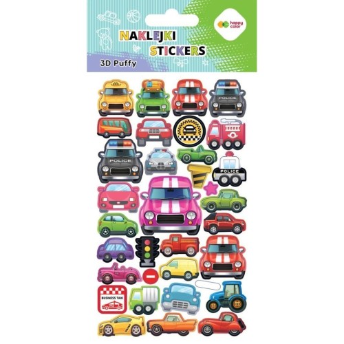 Naklejki 3D Puffy Cars 10x20cm HAPPY COLOR, GDD