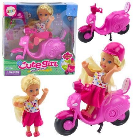 Zestaw mini lalka skuter kask różowy, Leantoys