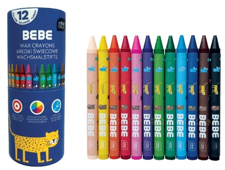 Kredki świecowe 12 kolorów Bebe Kids, INTERDRUK