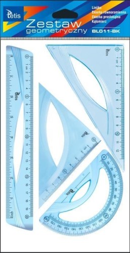 Zestaw geometryczny niebieski linijka 20cm, Tetis