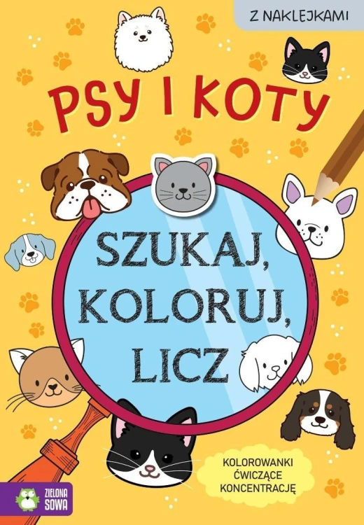Szukaj, koloruj i licz. Psy i koty