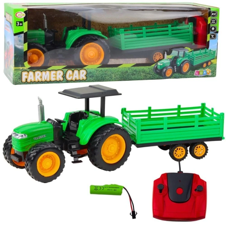 Traktor z przyczepą RC zielony, Leantoys