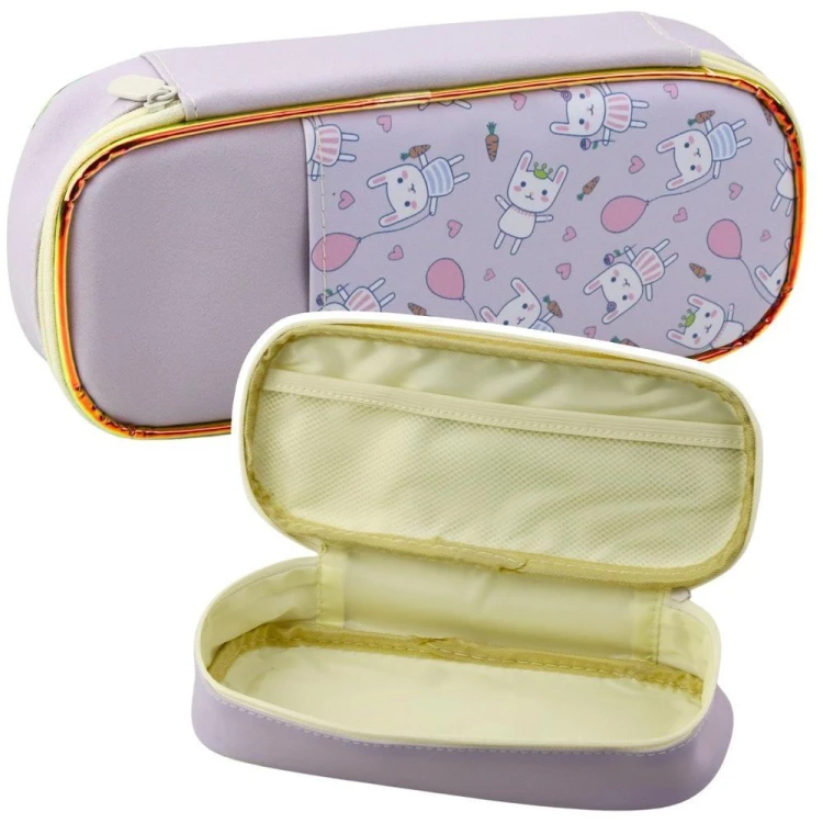 Piórnik szkolny z zajączkami fiolet 24cm, Leantoys