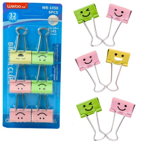 Klipsy biurowe kolorowe buźki 6szt, Leantoys