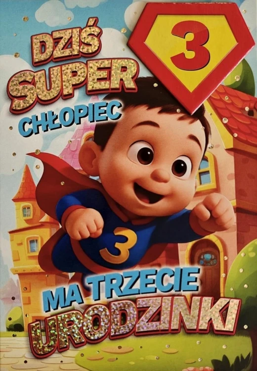Karnet Urodziny 3 chłopiec - Superbohater