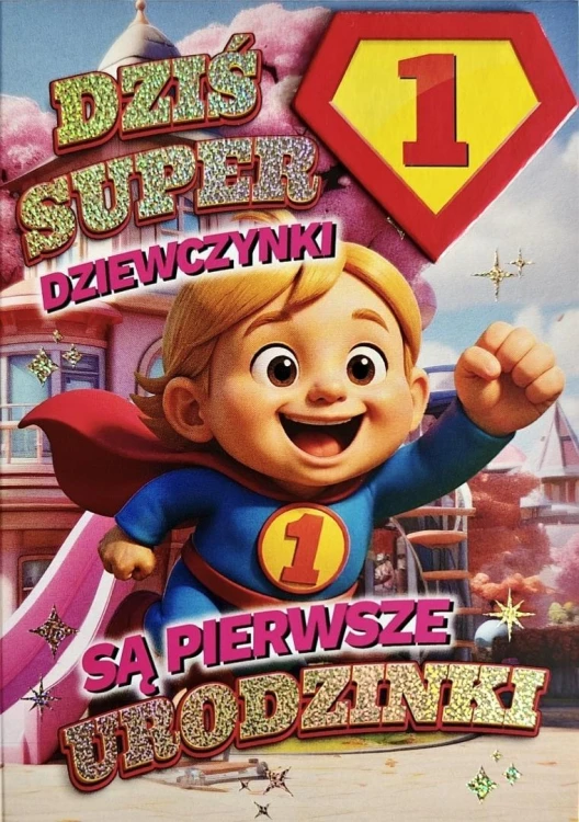 Karnet Urodziny roczek dziewczynka - Superbohater.