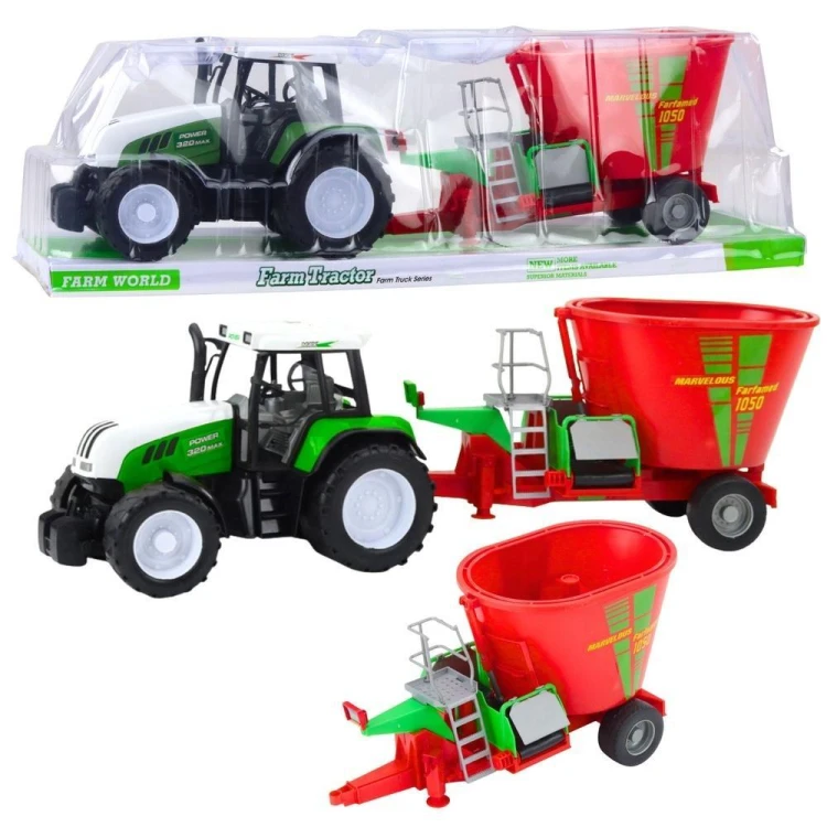 Traktor rolniczy z przyczepą mieszalnik paszy