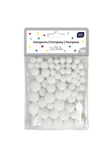 Pompony do dekoracji 80szt White, INTERDRUK