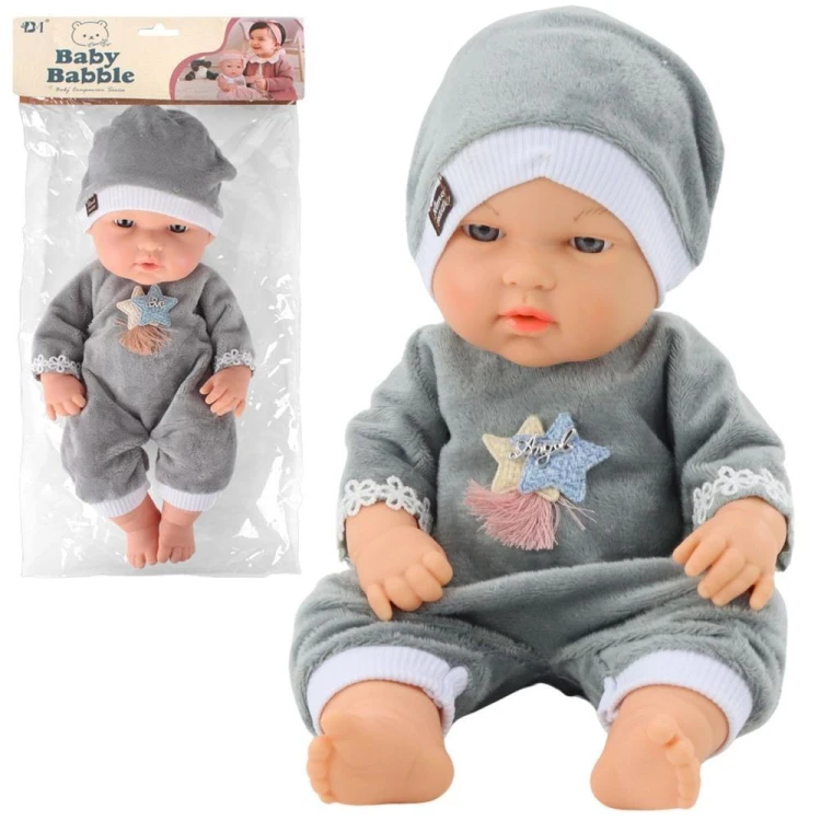 Lalka bobas 30cm w szarej piżamce, Leantoys
