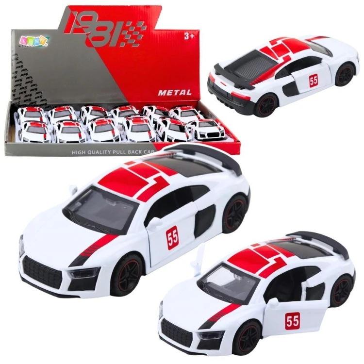 Samochód metalowy z napędem biały 1:43, Leantoys