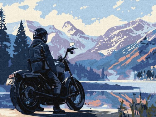 Malowanie po numerach -Motocyklista w górach 30x40
