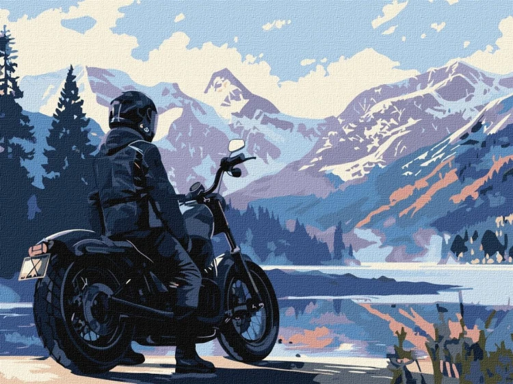 Malowanie po numerach -Motocyklista w górach 30x40