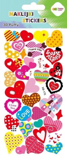 Naklejki 3D Puffy Love Hearts 9,5x22cm HAPPY COLOR