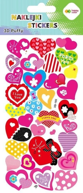 Naklejki 3D Puffy Hearts 9,5x22cm HAPPY COLOR, GDD