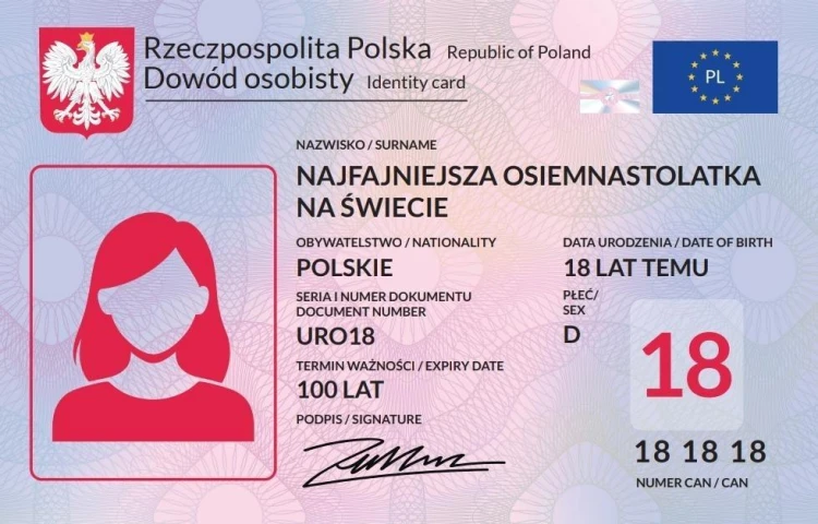 Karnet Dowód Osobisty 18 urodziny damskie