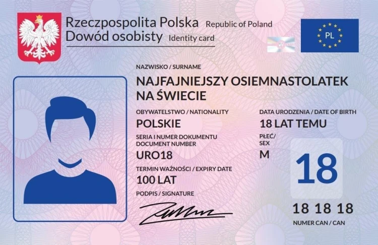 Karnet Dowód Osobisty 18 urodziny męskie