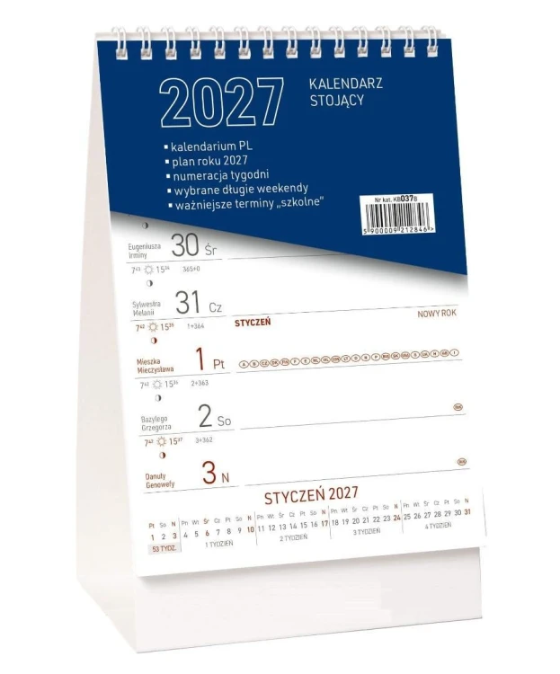 Kalendarz 2027 stojący tygodniowy