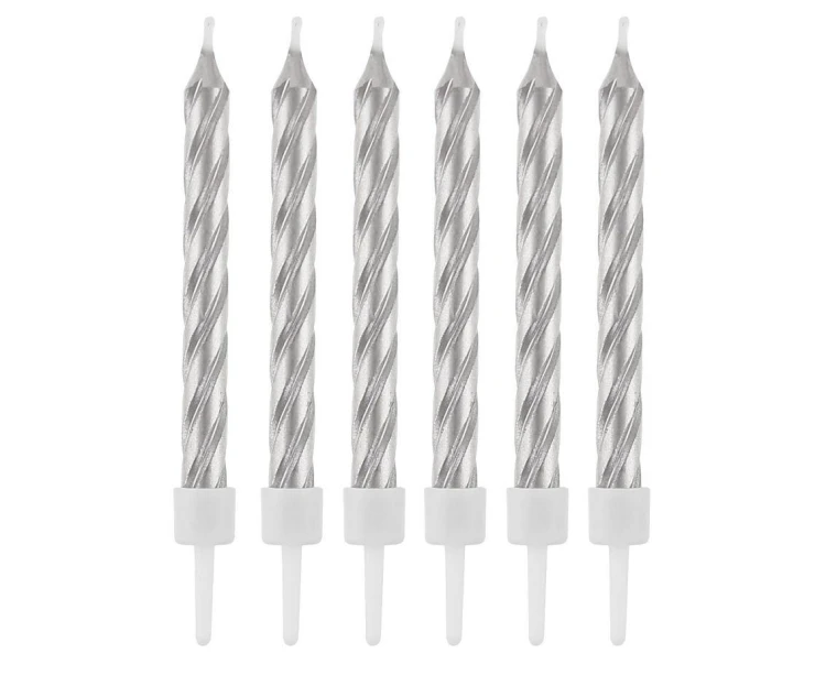 Świeczki B&C z podstawkami srebrne 8cm 12szt