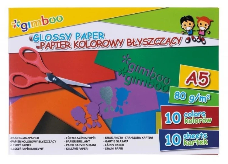Papier kolorowy A5/10K błyszczący 80gsm, Gimboo