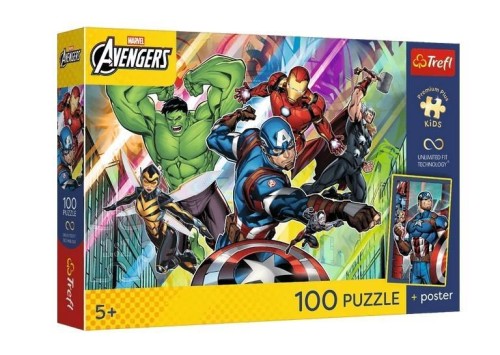 Puzzle 100 Marvel Potęga i moc + plakat, Trefl