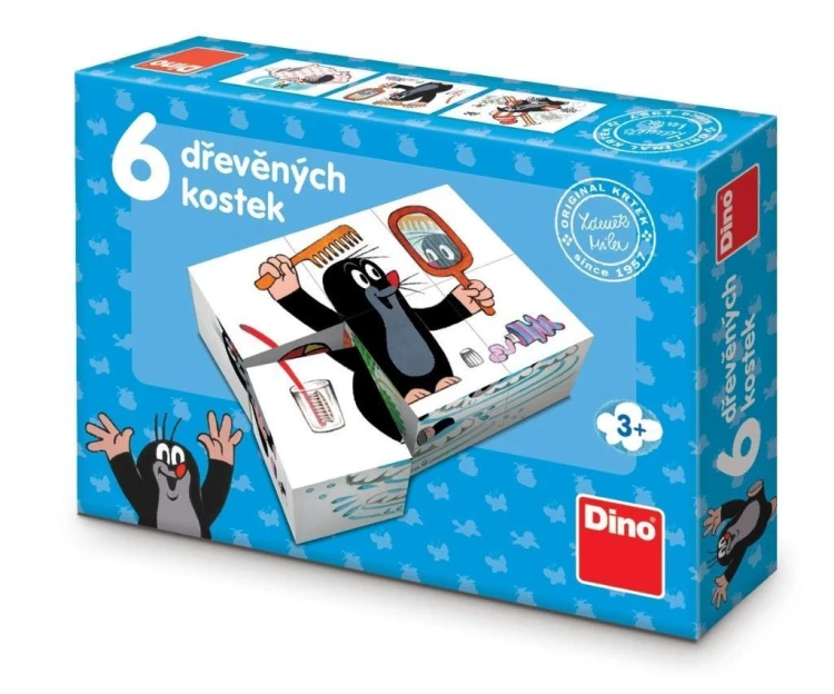 Drewniane klocki obrazkowe Krecik 6el, Dino Toys