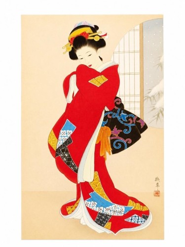 Karnet F23-03 Portret kobiety Czerwone kimono