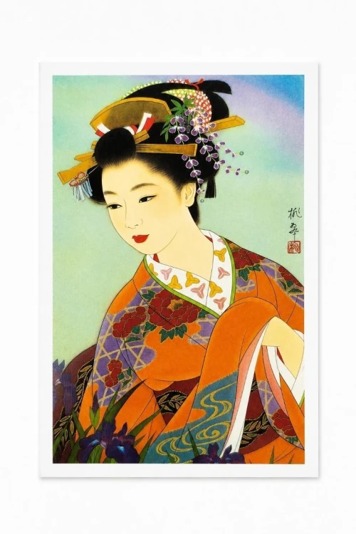 Karnet F23-19 Portret kobiety Kolorowe kimono