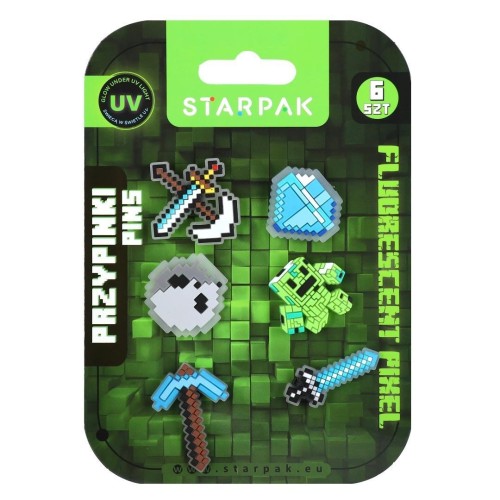 Przypinki świecące w ciemności Pixel 6szt, STARPAK