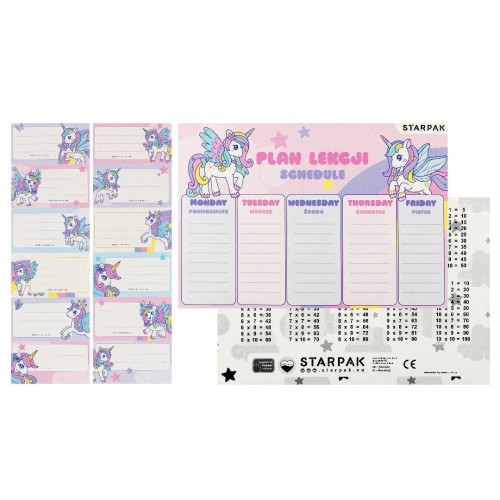 Plan lekcji A5 + naklejki na zeszyt Unicorn
