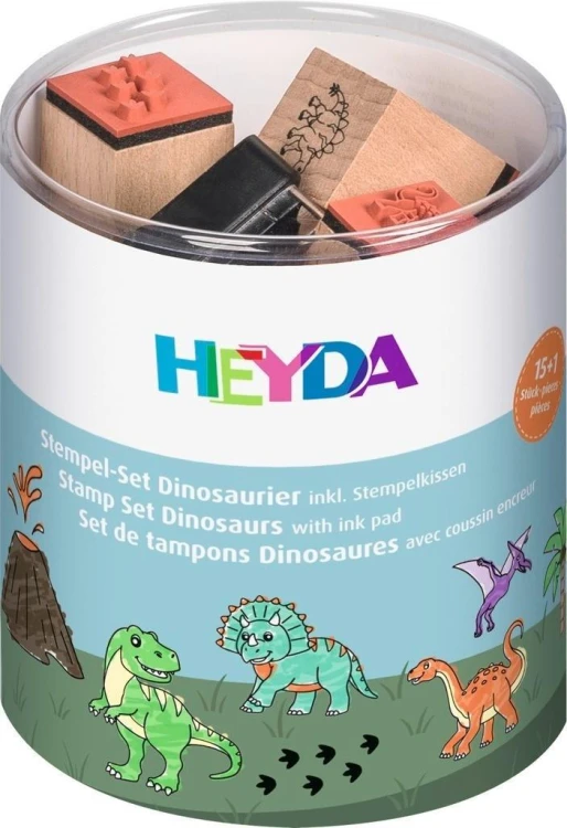 Zestaw stempli 15szt z poduszką Dinozaury, Heyda