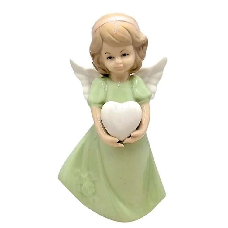 Figurka Aniołek porcelanowy zielony 14cm