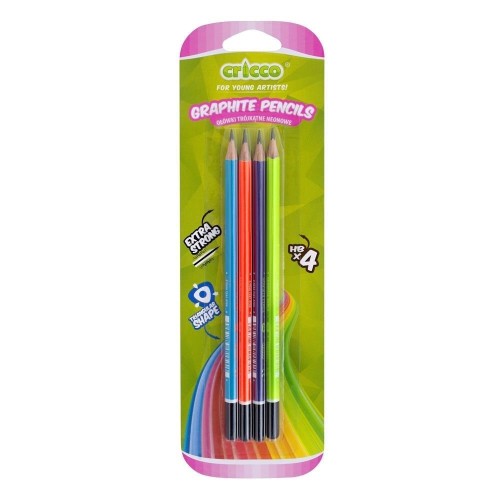 Ołówek trójkątny neon HB 4szt CRICCO, Cricco