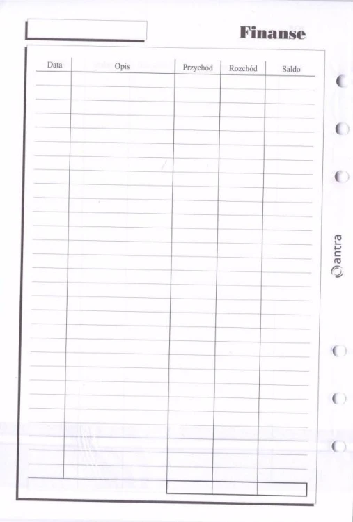 Wkład do organizera A5 Finanse, Antra