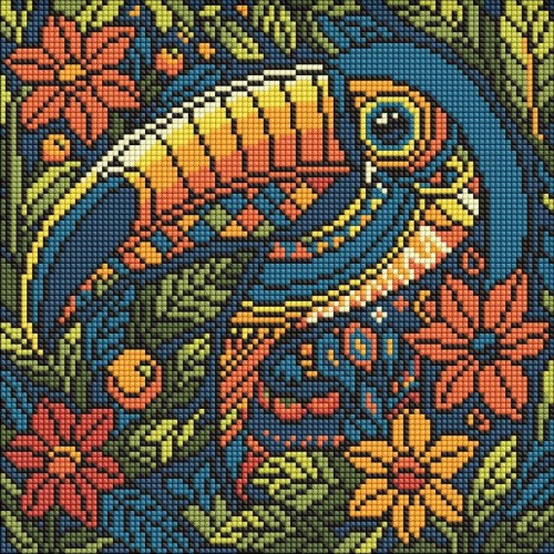 Diamentowa mozaika - Witraż. Tukan 30x30cm, Ideyka