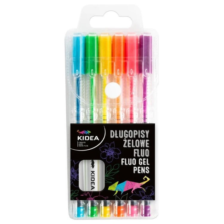 Długopisy żelowe fluo 6 kolorów KIDEA, DERFORM