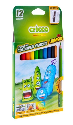 Kredki trójkątne grube 12 kolorów CRICCO, Cricco