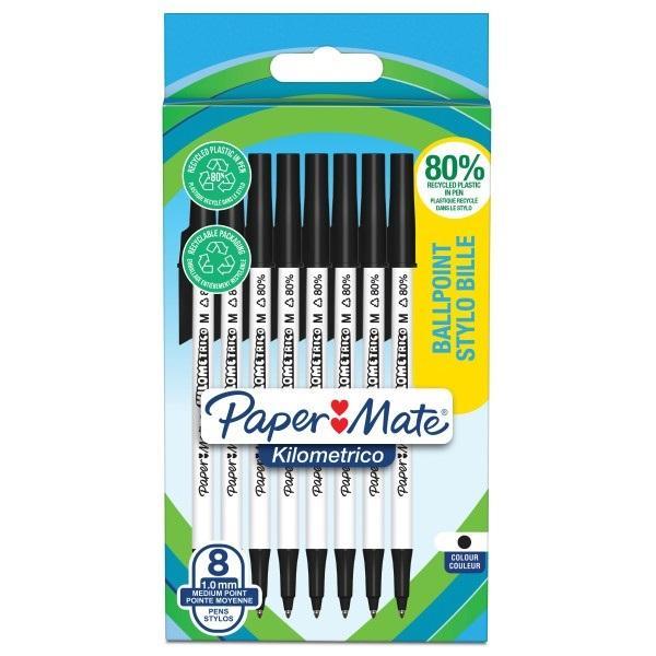 Długopis Kilometrico 1,0mm czarny 8szt, Paper Mate