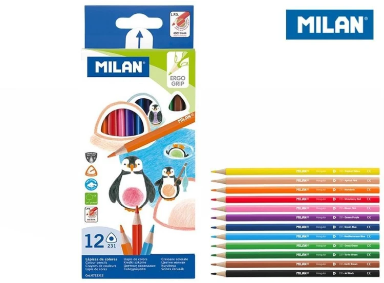 Kredki ołówkowe trójkątne 12 kolorów MILAN, MILAN
